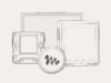 Line drawing of several small Muse gadget devices, including a round device with the Muse logo and rectangular touchscreens