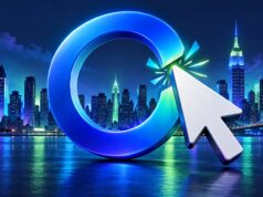 NYC click-to-cancel rule illustrated by a cursor breaking a blue loop above the New York skyline