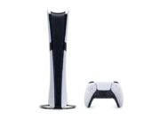 PlayStation 5 Pro console standing upright next to a DualSense wireless controller