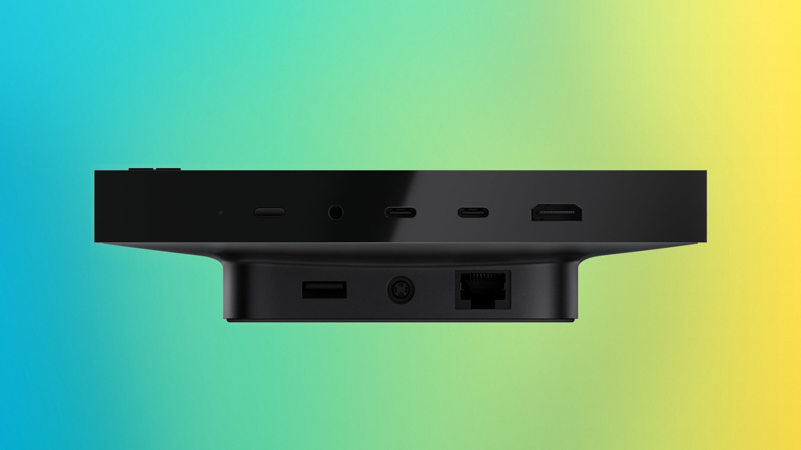 Rear ports on the Surface RTX Spark Dev Box: two USB-C ports, HDMI, a 3.5 mm jack, USB-A, power inlet and Ethernet on the foot
