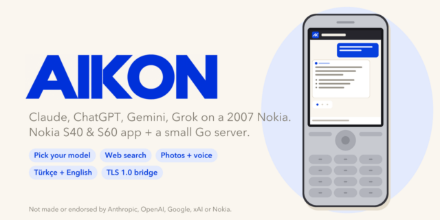 tmm-aikon-nokia-6300-ai-project-20261027 AIKON Nokia 6300 AI project illustration with a generic keypad phone