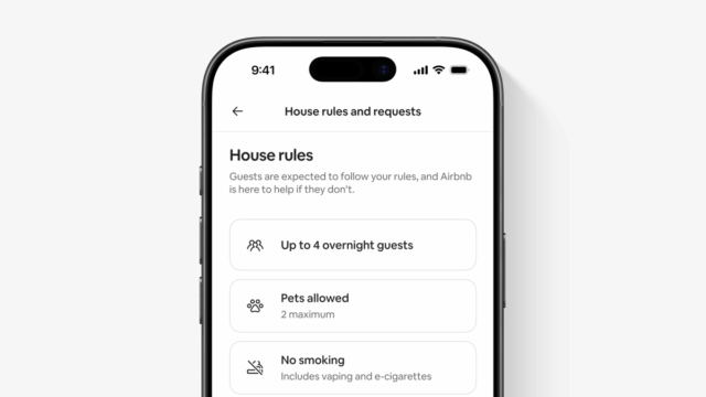 tmm-airbnb-house-rules-requests-official Airbnb's illustrative English-language House rules and requests phone screen showing overnight guest, pet and smoking rules