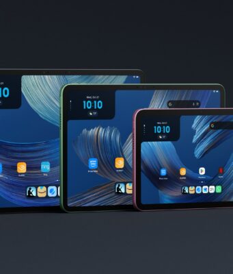 Amazon Alexa Tablets Start at $229.99 as the 12 Pro Adds a Nanomatte Screen Three Amazon Alexa Tablets in different sizes and colors standing side by side, each showing a blue wallpaper and app icons