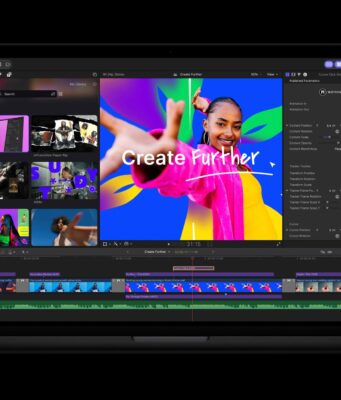 Apple Creator Studio Adds MotionVFX and AI Tools Apple Creator Studio Final Cut Pro showing MotionVFX tools on a MacBook Pro