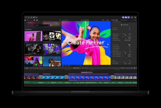 Apple Creator Studio Final Cut Pro showing MotionVFX tools on a MacBook Pro