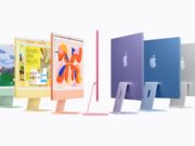 Apple iMac M6 lineup in green, yellow, orange, pink, purple, blue and silver