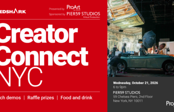 ASUS ProArt at Pier59: Creator PCs and Local AI Official Creator Connect NYC poster with Redshark, ProArt by ASUS and Pier59 Studios branding, plus a car on a virtual production set