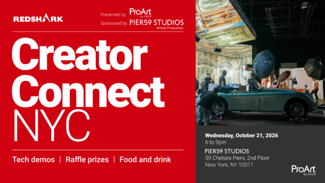 tmm-asus-proart-creator-connect-nyc-official-event-art Official Creator Connect NYC poster with Redshark, ProArt by ASUS and Pier59 Studios branding, plus a car on a virtual production set