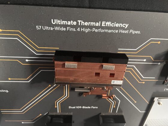Copper-colored heatsink and heat pipes on the event component display