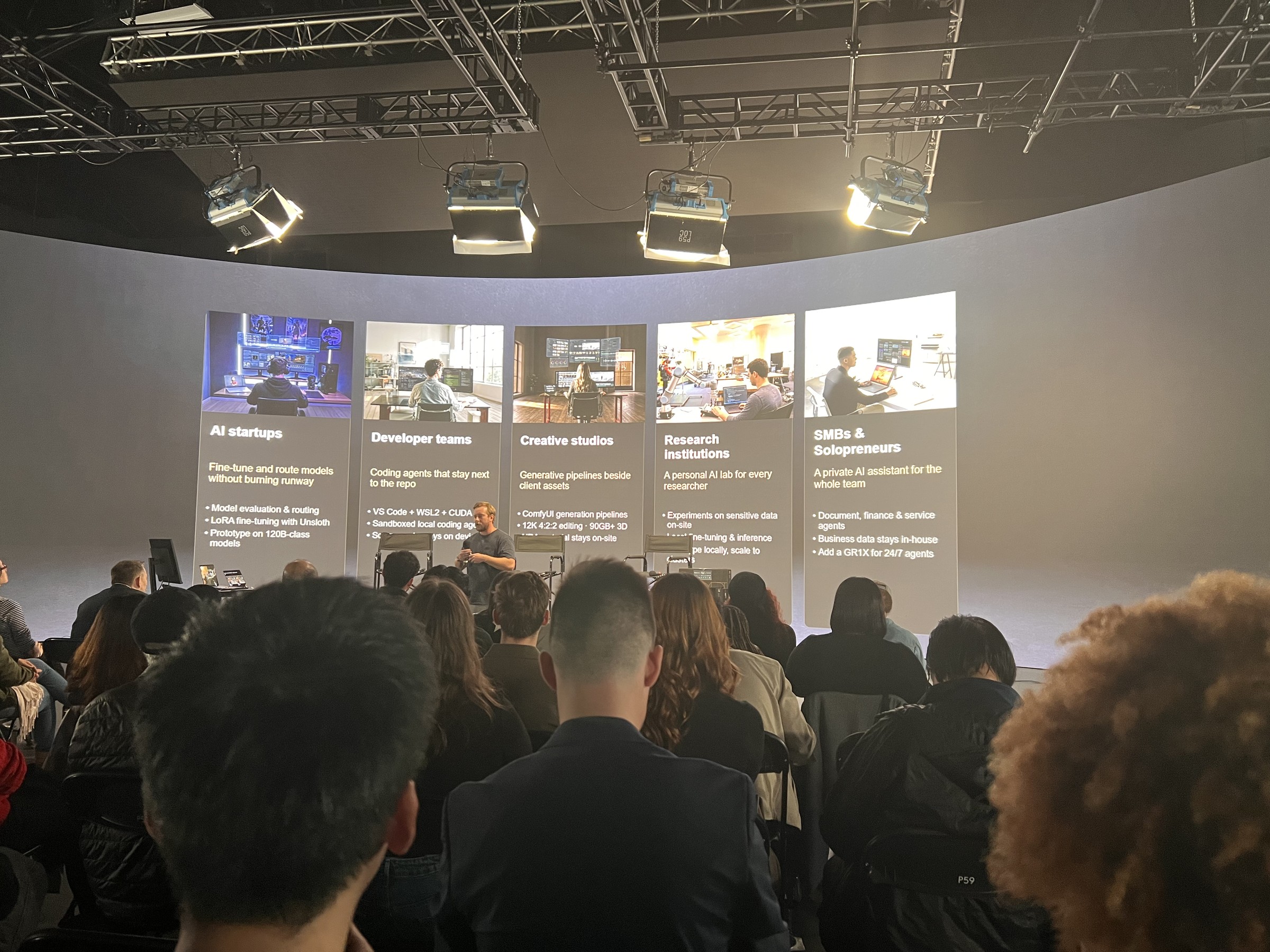 ASUS ProArt Creator Connect audience faces a large presentation screen at Pier59 Studios