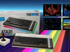 THE 800XL Revives Atari Cartridges and BASIC for 2027 THE 800XL computer, joystick and retail box beside game screenshots in Atari's official image