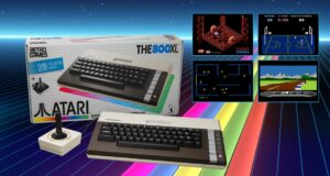 THE 800XL Revives Atari Cartridges and BASIC for 2027 THE 800XL computer, joystick and retail box beside game screenshots in Atari's official image