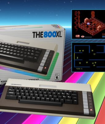 THE 800XL Revives Atari Cartridges and BASIC for 2027 THE 800XL computer, joystick and retail box beside game screenshots in Atari's official image