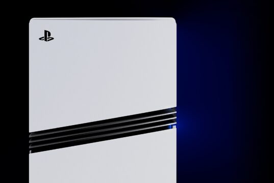 Close-up of the white PS5 Pro console and its black fins