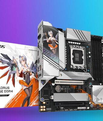 Gigabyte Readies Every B760 and H610 Board for New LGA 1700 CPUs Gigabyte B760M AORUS ARI WIFI6E DDR4 motherboard with its retail box and antenna on a blue-to-green gradient