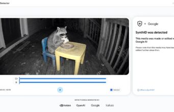 How to Use Google’s SynthID Detector Website to Spot AI Media Google SynthID Detector interface flagging a night-vision video of a raccoon eating a sandwich as made or edited with Google AI