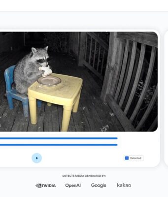 How to Use Google’s SynthID Detector Website to Spot AI Media Google SynthID Detector interface flagging a night-vision video of a raccoon eating a sandwich as made or edited with Google AI