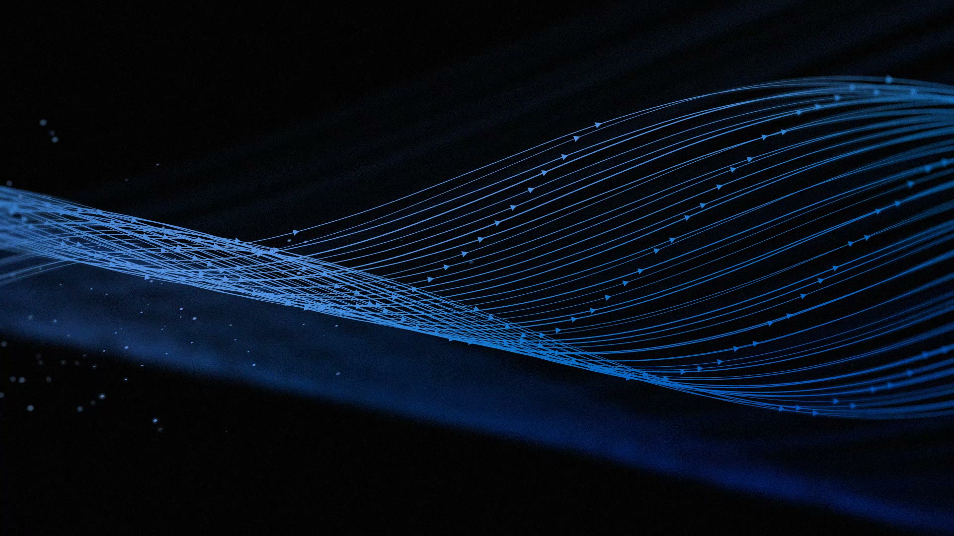 Blue lines with arrowheads flowing across a dark background in Meta’s Muse Spark animation poster