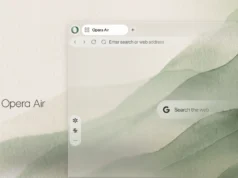Opera Air minimalist web browser interface with clean desktop layout