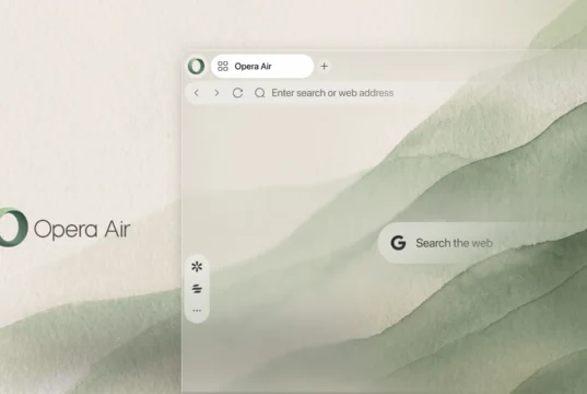 Opera Air minimalist web browser interface with clean desktop layout