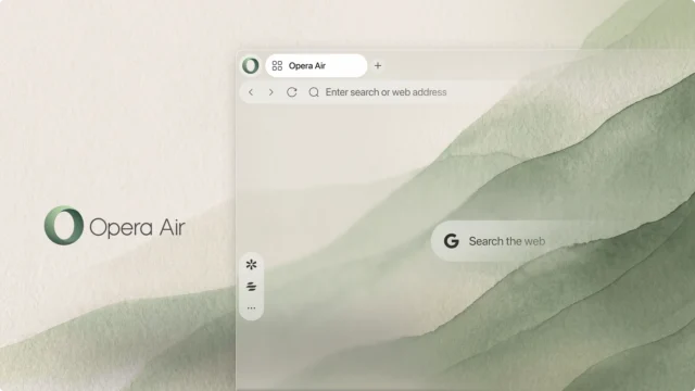 Opera Air minimalist web browser interface with clean desktop layout