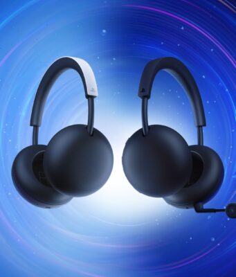 PlayStation Pulse: $99.99 US MSRP, November 19, 2026 Launch White PlayStation Pulse headset at left and Midnight Black Pulse Edge with a boom microphone at right on a blue background