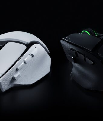Razer Basilisk V4 Pro Adds a Tilt Wheel Gen-2 and 14 Controls for $169.99 Razer Basilisk V4 Pro gaming mouse in white and black, shown side by side on a dark background