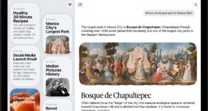 Siri AI in CarPlay on iOS 27 skips phones without Apple Intelligence Apple Intelligence marketing still of a tablet Siri app: a left column of cards such as Healthy 30 Minute Recipes and a right pane answering What’s the largest park in Mexico City? with Bosque de Chapultepec