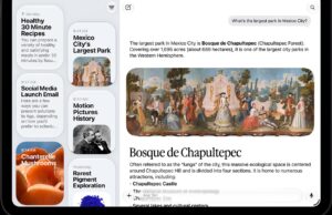 Siri AI in CarPlay on iOS 27 skips phones without Apple Intelligence Apple Intelligence marketing still of a tablet Siri app: a left column of cards such as Healthy 30 Minute Recipes and a right pane answering What’s the largest park in Mexico City? with Bosque de Chapultepec