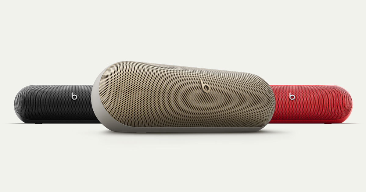 Standard Beats Pill speakers in black, champagne and red