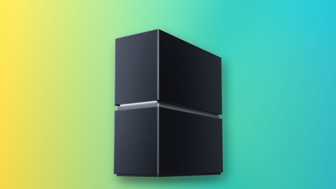TP-Link Routers Planned for US Assembly as Early as 2027 TP-Link Archer 8 Ultra, a dark navy stacked-tower Wi-Fi 8 router with a glowing band through its middle, shown on a colorful editorial gradient background