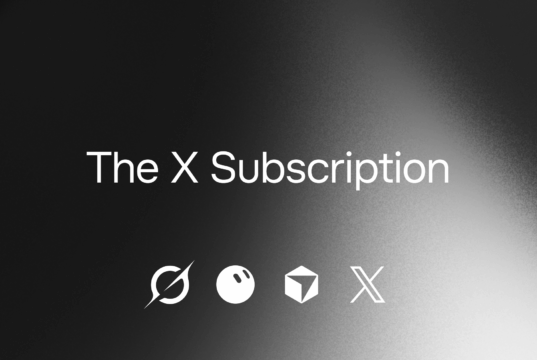 The X Subscription title over four product logos on a black-and-silver gradient background