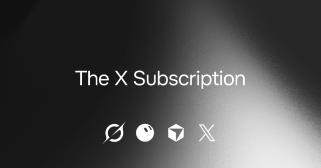 The X Subscription title over four product logos on a black-and-silver gradient background