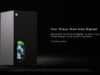 Xbox Series X console with a Gears 5 game disc and official Your Discs Now Also Digital headline
