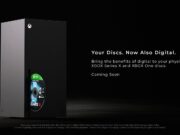 Xbox Series X console with a Gears 5 game disc and official Your Discs Now Also Digital headline