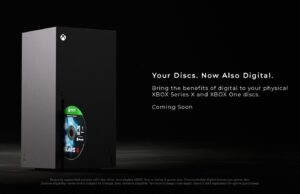 Xbox Disc-to-Digital Licensing Turns Your Physical Game Shelf Into a Digital Library Xbox Series X console with a Gears 5 game disc and official Your Discs Now Also Digital headline